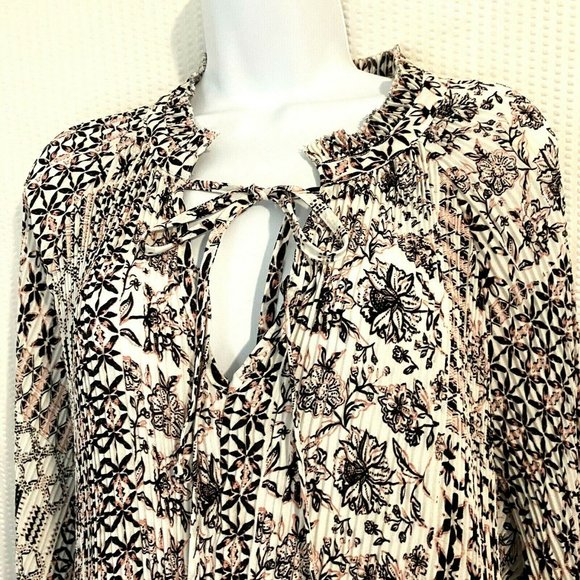 Womens Stretch Pink Floral Geometric Pleated Tunic Top Kimono Bell Sleeve 2X - Picture 2 of 5